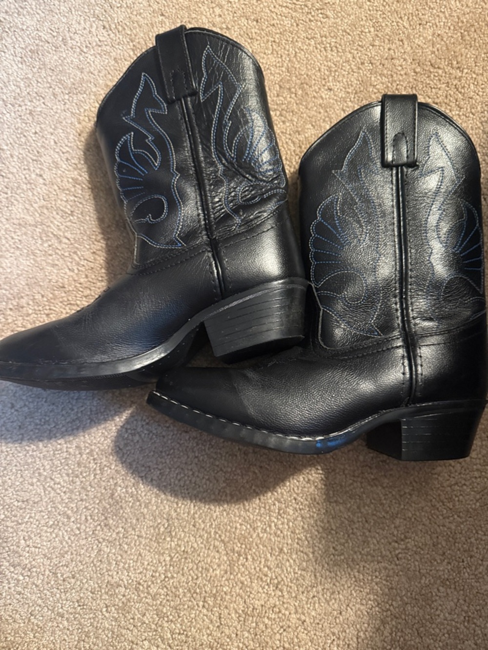 Kids Black Cowboy Boots with Decorative Stitching